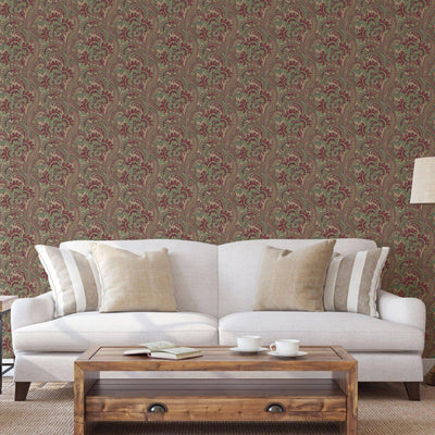 Stylish Paisley Green Red Wallpaper, Textured Wallcovering, Large 114 sq ft Roll, Washable, Home Wall Decor, Accent Wall Paper, Washable - Adawall -Houston Wallpaper Store - Walcoverings, Curtains & Wall Panels