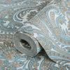 Stylish Paisley Wallpaper, Textured Wallcovering, Large 114 sq ft Roll, Washable, Home Wall Decor, Accent Wall Paper, Washable, Blue Brown - Walloro High End Wallcoverings & More