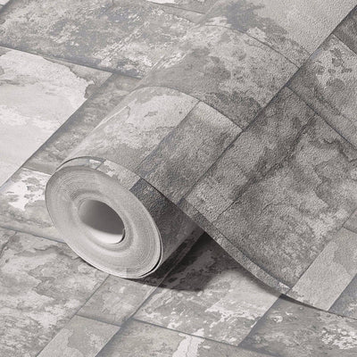 Stylish Rusted Gray Stone Metallic Wallpaper, Realistic 3D Embossed Industrial Wall Decor, Aesthetic Wallcovering - Adawall -Houston Wallpaper Store - Walcoverings, Curtains & Wall Panels