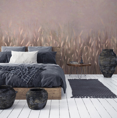 Swaying Wheat Field Wall Mural, Light Purple Windy Wheat Wallpaper, Large Nature Custom Size Wall Covering, Non-Woven, Non-Pasted, Removable, Washable - Adawall -Houston Wallpaper Store - Walcoverings, Curtains & Wall Panels