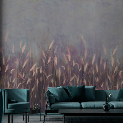 Swaying Wheat Field Wall Mural, Purple Windy Wheat Wallpaper, Large Nature Custom Size Wall Covering, Non-Woven, Non-Pasted, Removable, Washable - Adawall -Houston Wallpaper Store - Walcoverings, Curtains & Wall Panels