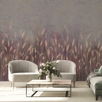 Swaying Wheat Field Wall Mural, Purple Windy Wheat Wallpaper, Large Nature Custom Size Wall Covering, Non-Woven, Non-Pasted, Removable, Washable - Adawall -Houston Wallpaper Store - Walcoverings, Curtains & Wall Panels
