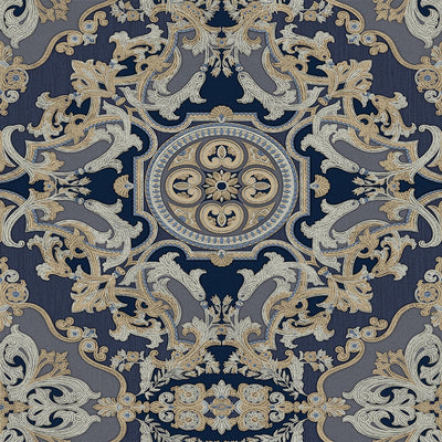 Timeless Design 3D Embossed Damask Wallpaper, Dark Blue, Gold Luxury Velvet Feeling Wallcovering, Large 114 sq ft Roll - Adawall -Houston Wallpaper Store - Walcoverings, Curtains & Wall Panels