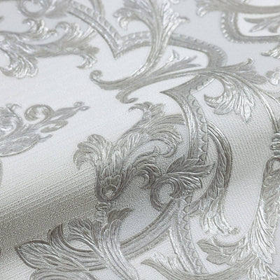 Timeless Design 3D Embossed Damask Wallpaper, White, Silver Luxury Velvet Feeling Wallcovering, Large 114 sq ft Roll - Adawall -Houston Wallpaper Store - Walcoverings, Curtains & Wall Panels