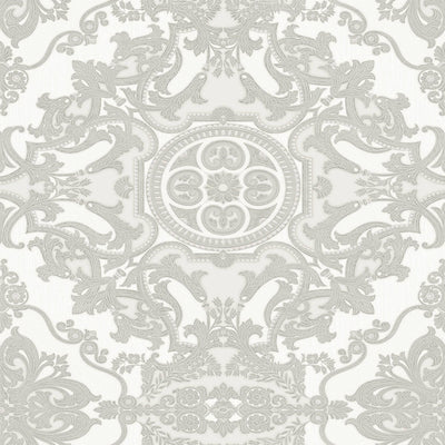 Timeless Design 3D Embossed Damask Wallpaper, White, Silver Luxury Velvet Feeling Wallcovering, Large 114 sq ft Roll - Adawall -Houston Wallpaper Store - Walcoverings, Curtains & Wall Panels