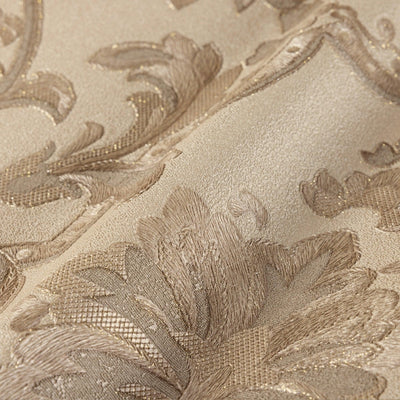 Timeless Ornate Embossed Wallpaper, Beige, Fabric Like, Rich 3D Textured Flocked Luxury Wallcovering Design, Non-Woven - Adawall -Houston Wallpaper Store - Walcoverings, Curtains & Wall Panels