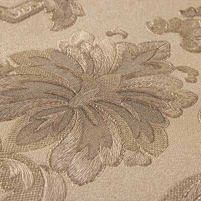 Timeless Ornate Embossed Wallpaper, Beige, Fabric Like, Rich 3D Textured Flocked Luxury Wallcovering Design, Non-Woven - Adawall -Houston Wallpaper Store - Walcoverings, Curtains & Wall Panels