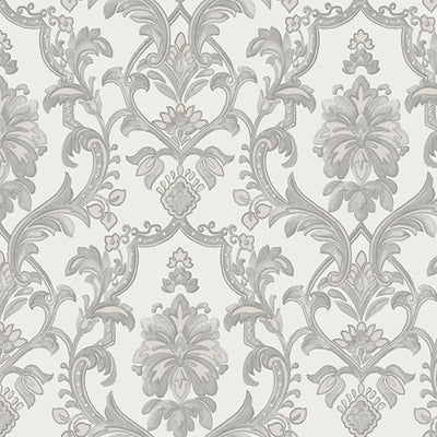 Timeless Ornate Embossed Wallpaper, Light Gray, Fabric Like, Rich 3D Textured Flocked Luxury Wallcovering Design, Non-Woven - Adawall -Houston Wallpaper Store - Walcoverings, Curtains & Wall Panels