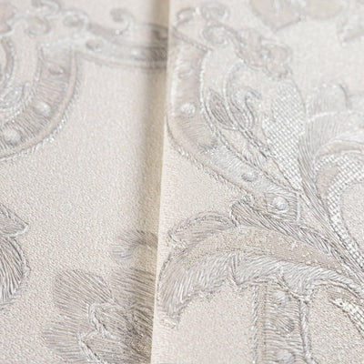 Timeless Ornate Embossed Wallpaper, White, Fabric Like, Rich 3D Textured Flocked Luxury Wallcovering Design, Non-Woven - Adawall -Houston Wallpaper Store - Walcoverings, Curtains & Wall Panels