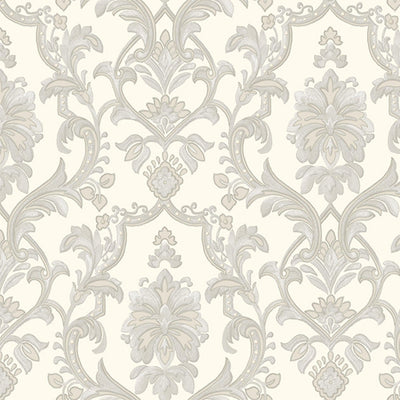 Timeless Ornate Embossed Wallpaper, White, Fabric Like, Rich 3D Textured Flocked Luxury Wallcovering Design, Non-Woven - Adawall -Houston Wallpaper Store - Walcoverings, Curtains & Wall Panels