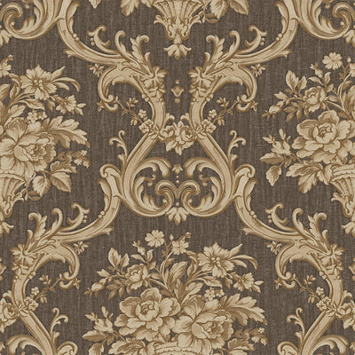 Timeless Velvet Feel Damask Embossed Wallpaper, Brown, Gold 3D Textured, Flocked, Washable, Luxury Wall Decoration - Adawall -Houston Wallpaper Store - Walcoverings, Curtains & Wall Panels