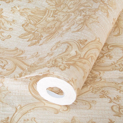 Timeless Velvet Feel Damask Embossed Wallpaper, Cream, Light Gold 3D Textured, Flocked, Washable, Luxury Wall Decoration - Adawall -Houston Wallpaper Store - Walcoverings, Curtains & Wall Panels