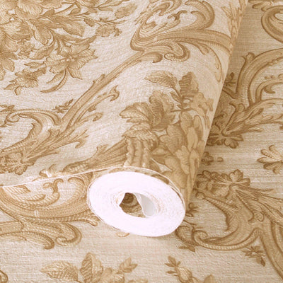 Timeless Velvet Feel Damask Embossed Wallpaper, Gold 3D Textured, Flocked, Washable, Luxury Wall Decoration - Adawall -Houston Wallpaper Store - Walcoverings, Curtains & Wall Panels