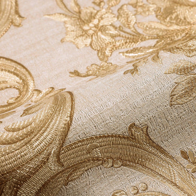 Timeless Velvet Feel Damask Embossed Wallpaper, Gold 3D Textured, Flocked, Washable, Luxury Wall Decoration - Adawall -Houston Wallpaper Store - Walcoverings, Curtains & Wall Panels