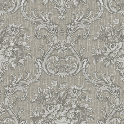 Timeless Velvet Feel Damask Embossed Wallpaper, Silver 3D Textured, Flocked, Washable, Luxury Wall Decoration - Adawall -Houston Wallpaper Store - Walcoverings, Curtains & Wall Panels