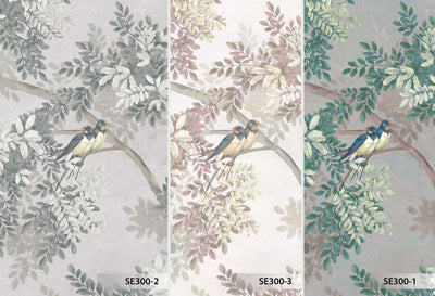 Tree Leaves Wall Mural, Birds Chinoiserie Wallpaper, Yellow Oversized Botanical Custom Size Wall Paper, Non-Woven, Modern Wall Art, Non-Pasted, Removable - Adawall -Houston Wallpaper Store - Walcoverings, Curtains & Wall Panels