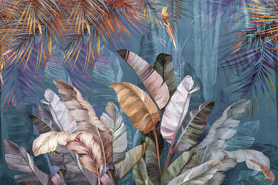 Tree Leaves Wall Mural, Blue Extra Large Wallpaper, Custom Size Wall Covering, Non-Woven, Non-Adhesive, Removable, Washable, Modern Stylish - Adawall -Houston Wallpaper Store - Walcoverings, Curtains & Wall Panels