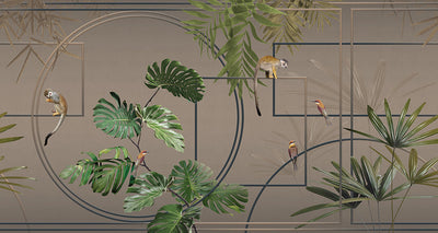 Tropical Jungle Wall Mural, Forest Wallpaper, Green Tree Leaf Bird, Custom Size, Non-Woven, Modern Wall Paper, Non-Pasted, Washable, Removable - Adawall -Houston Wallpaper Store - Walcoverings, Curtains & Wall Panels