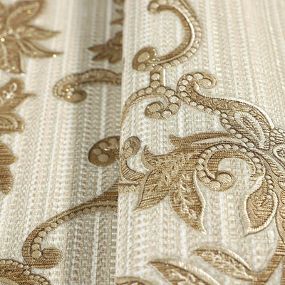 Victorian Damask Striped Wallpaper, Copper, Cream Color Rich Textured Embossed Wall Paper, Extra Wide 114 sq ft Roll, Wall Decor, Gold, Washable - Adawall -Houston Wallpaper Store - Walcoverings, Curtains & Wall Panels