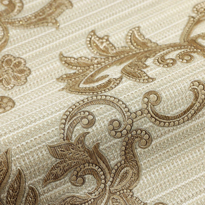 Victorian Damask Striped Wallpaper, Copper, Cream Color Rich Textured Embossed Wall Paper, Extra Wide 114 sq ft Roll, Wall Decor, Gold, Washable - Adawall -Houston Wallpaper Store - Walcoverings, Curtains & Wall Panels