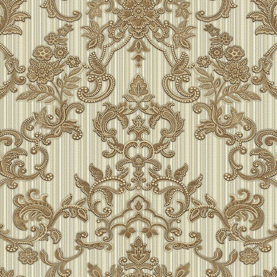 Victorian Damask Striped Wallpaper, Copper, Cream Color Rich Textured Embossed Wall Paper, Extra Wide 114 sq ft Roll, Wall Decor, Gold, Washable - Adawall -Houston Wallpaper Store - Walcoverings, Curtains & Wall Panels