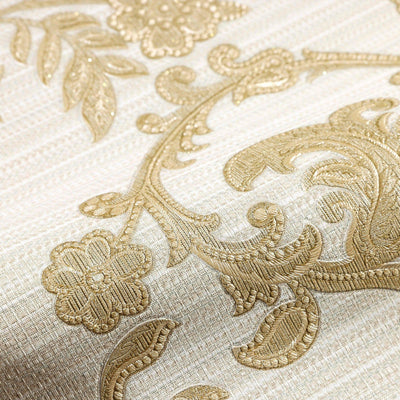 Victorian Damask Striped Wallpaper, Gold, White Rich Textured Embossed Wall Paper, Extra Wide 114 sq ft Roll, Wall Decor, Sturdy, Washable - Adawall -Houston Wallpaper Store - Walcoverings, Curtains & Wall Panels