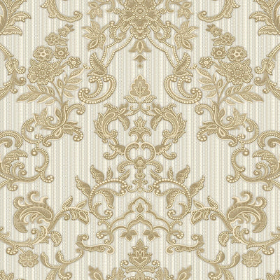 Victorian Damask Striped Wallpaper, Gold, White Rich Textured Embossed Wall Paper, Extra Wide 114 sq ft Roll, Wall Decor, Sturdy, Washable - Adawall -Houston Wallpaper Store - Walcoverings, Curtains & Wall Panels