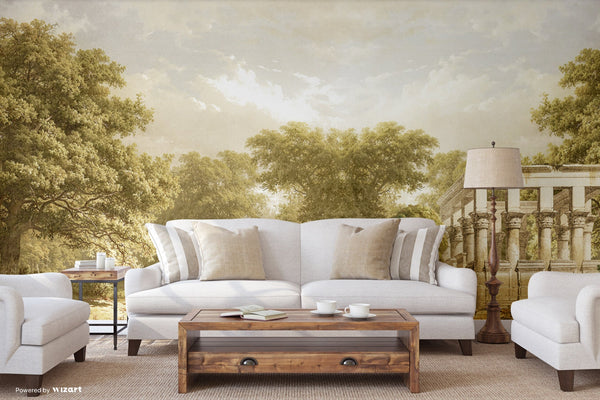 Vintage Scenic Victorian Wall Mural, Large Light Green Nature Wallpaper, Non-Woven, Non-Adhesive, Modern, Washable, Removable - Adawall -Houston Wallpaper Store - Walcoverings, Curtains & Wall Panels