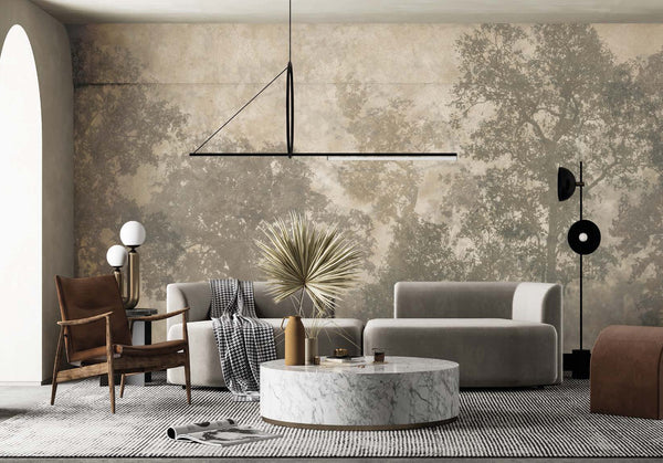 Vintage Trees Scenic Wall Mural, Light Beige Nature Theme Wallpaper, Oversized Landscape Scene Custom Size Wall Art, Non-Woven, Non-Pasted, Removable - Adawall -Houston Wallpaper Store - Walcoverings, Curtains & Wall Panels