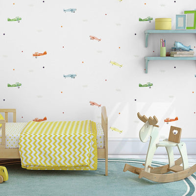 Wallpaper with Planes, Sky, Stars and Clouds, Boys Bedroom Wall Paper, Nursery Wallpaper, 114 sq ft, Kids Room Wallpaper, Washable, Sturdy - Adawall -Houston Wallpaper Store - Walcoverings, Curtains & Wall Panels