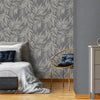 Washed Blue Leaf Wallpaper, Textured Faded Tree Leaves Wallcovering, Non-Pasted - Walloro High End Wallcoverings & More