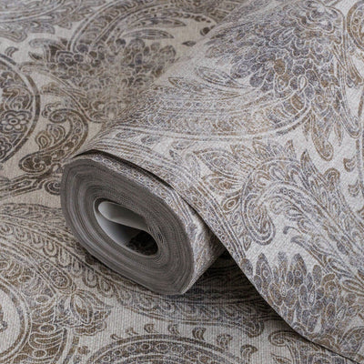 Washed Dark Paisley Pattern Wallpaper, Rich Textured Wallcovering, Traditional, Extra Large 114 sq ft Roll, Washable, Home Wall Decor, Durable - Adawall -Houston Wallpaper Store - Walcoverings, Curtains & Wall Panels