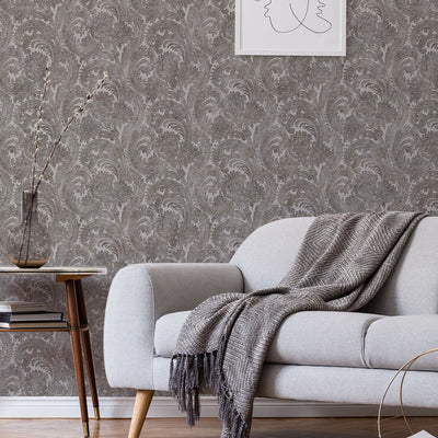 Washed Dark Paisley Pattern Wallpaper, Rich Textured Wallcovering, Traditional, Extra Large 114 sq ft Roll, Washable, Home Wall Decor, Durable - Adawall -Houston Wallpaper Store - Walcoverings, Curtains & Wall Panels