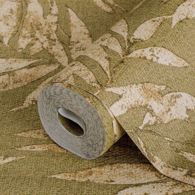 Washed Green Leaf Wallpaper, Textured Faded Tree Leaves Wallcovering, Non-Pasted - Adawall -Houston Wallpaper Store - Walcoverings, Curtains & Wall Panels
