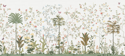 White Botanical Wall Mural, Butterfly Flowers Chinoiserie Wallpaper, Nature Theme Custom Size Wall Covering, Non-Woven, Non-Pasted, Removable, Washable - Adawall -Houston Wallpaper Store - Walcoverings, Curtains & Wall Panels