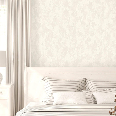 White Deep Embossed Wallpaper, Cream Solid Color Plain Elegant Sparkling Glittering Wallcovering, Easy Clean, Abstract, Plain, Non-Woven - Adawall -Houston Wallpaper Store - Walcoverings, Curtains & Wall Panels