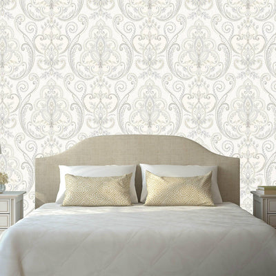 White Elegant Damask 3D Embossed Wallpaper, Textured Luxury Wallpaper - Adawall -Houston Wallpaper Store - Walcoverings, Curtains & Wall Panels