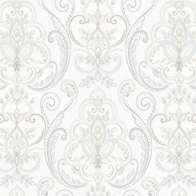 White Elegant Damask 3D Embossed Wallpaper, Textured Luxury Wallpaper - Adawall -Houston Wallpaper Store - Walcoverings, Curtains & Wall Panels