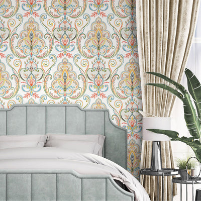 White Elegant Damask 3D Embossed Wallpaper, Vibrant Colors Textured Luxury Wallpaper - Adawall -Houston Wallpaper Store - Walcoverings, Curtains & Wall Panels