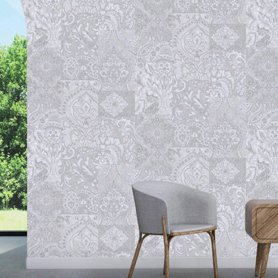 White Elegant Patchwork Deep Embossed Wallpaper, 3D Textured Luxury Damask Wallcovering - Adawall -Houston Wallpaper Store - Walcoverings, Curtains & Wall Panels