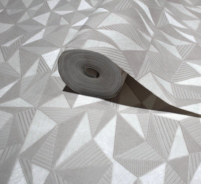 White Geometric Triangle Wallpaper, 3D Embossed Shiny Wallcovering, Abstract Pattern, Home Commercial Use - Adawall -Houston Wallpaper Store - Walcoverings, Curtains & Wall Panels