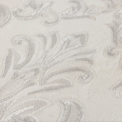 White Luxury Baroque Deep Embossed Wallpaper, Damask Ornate Patterns Sparkling Wallcovering - Adawall -Houston Wallpaper Store - Walcoverings, Curtains & Wall Panels