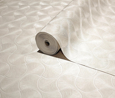 White Round Geometric Shapes Deep Embossed Wallpaper, Shiny Surface Textured Wall Accent Decor - Adawall -Houston Wallpaper Store - Walcoverings, Curtains & Wall Panels