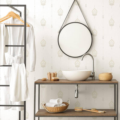 White Stylish Embossed Textured Wallpaper, Modern Ikat Stripeed Wallcovering - Adawall -Houston Wallpaper Store - Walcoverings, Curtains & Wall Panels