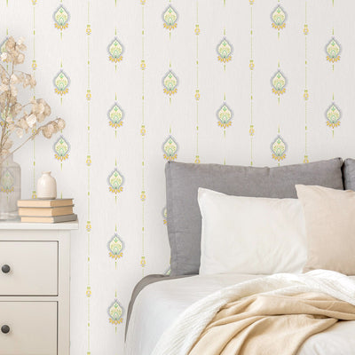 White Stylish Embossed Textured Wallpaper, Modern Vivd Multicolor Ikat Stripeed Wallcovering - Adawall -Houston Wallpaper Store - Walcoverings, Curtains & Wall Panels