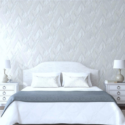 White Stylish Herringbone Geometric Wallpaper, Embossed Zigzag Pattern Wallcoverng Wall Accent - Adawall -Houston Wallpaper Store - Walcoverings, Curtains & Wall Panels