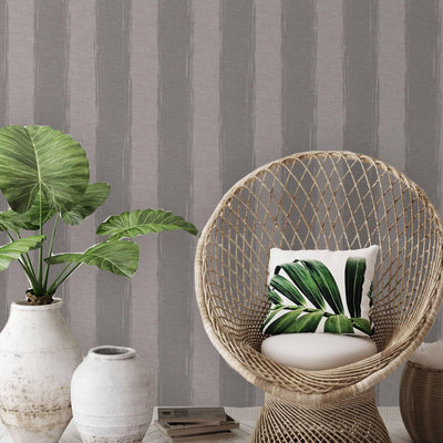 Wide Striped Wallpaper, Rich Textured Wallcovering, Traditional, Gray, Extra Large 114 sq ft Roll, Washable Wall Paper, Home Wall Decor - Adawall -Houston Wallpaper Store - Walcoverings, Curtains & Wall Panels