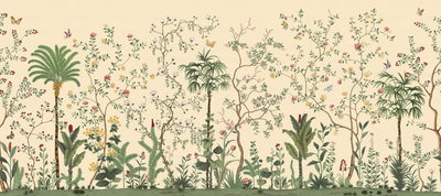 Yellow Botanical Wall Mural, Butterfly Flowers Chinoiserie Wallpaper, Nature Theme Custom Size Wall Covering, Non-Woven, Non-Pasted, Removable, Washable - Adawall -Houston Wallpaper Store - Walcoverings, Curtains & Wall Panels