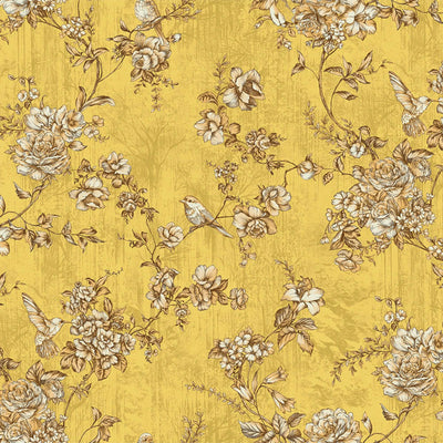 Yellow Elegant Chinoiserie Blossom Floral Wallpaper, Animal Print Birds Flowers Botanical Pattern - Adawall -Houston Wallpaper Store - Walcoverings, Curtains & Wall Panels