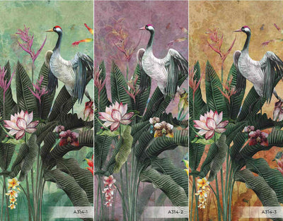 Yellow Jungle Birds Wallpaper, Nature Forest Tropical Theme Wall Mural, Extra Large Customizable, Non-Adhesive, Removable Wall Paper, Leaves Flower - Adawall -Houston Wallpaper Store - Walcoverings, Curtains & Wall Panels